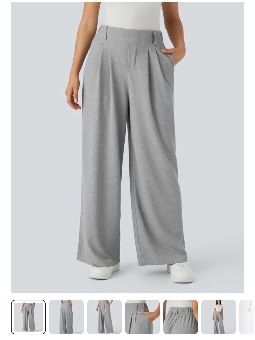 Wide-Leg Pull-On Pants in Light Gray waffle